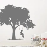 برچسب دیواری درخت با دختر روی تاب