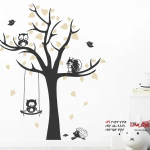 برچسب دیواری درخت با طرح حیوانات