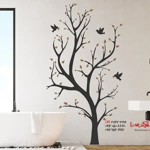 عکس برچسب دیواری درخت با طرح پرندگان