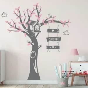 برچسب دیواری درخت با لانه پرنده