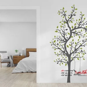 عکس برچسب دیواری درخت شاخه‌دار با تاب و پرندگان