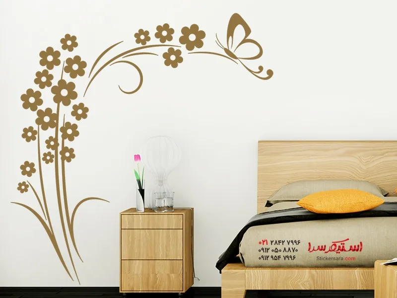 برچسب دیواری درختچه گلدار با طرح پروانه_عکس عکس برچسب دیواری درختچه گلدار با طرح پروانه