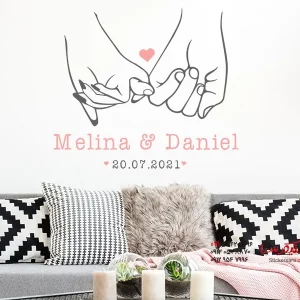 برچسب دیواری دست در دست هم با نام و تاریخ