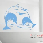 برچسب دیواری دلفین ها در غروب آفتاب