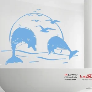برچسب دیواری دلفین ها در غروب آفتاب