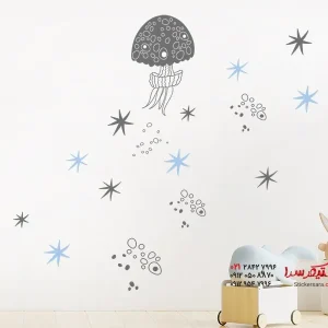 برچسب دیواری دنیای زیر آب با عروس دریایی