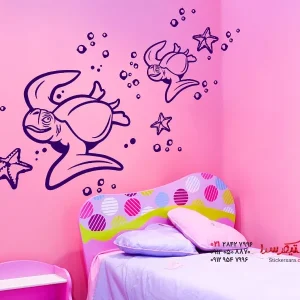 برچسب دیواری دنیای زیر آب با لاک پشت