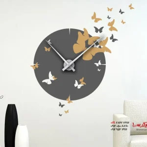 برچسب دیواری ساعت دو رنگ با پروانه