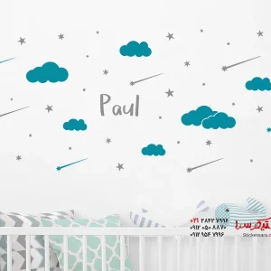 برچسب دیواری ستاره‌های دنباله‌دار و ابرها