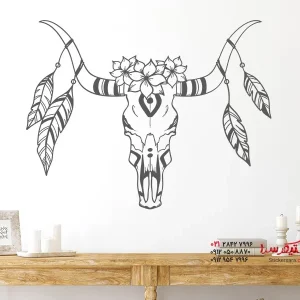 برچسب دیواری سر گاو نر بوهمی با پر