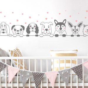 برچسب دیواری سگ‌های بامزه با طرح قلب