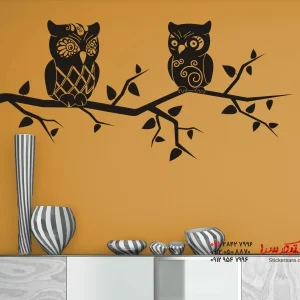 برچسب دیواری شاخه با جغدهای تزئینی