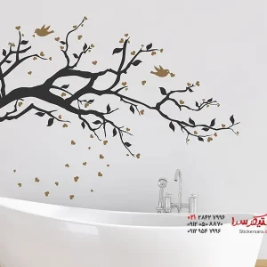 عکس برچسب دیواری شاخه با طرح قلب و پرنده