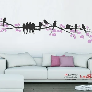 عکس برچسب دیواری شاخه با طرح پرندگان