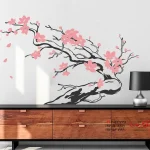 عکس برچسب دیواری شاخه ژاپنی با گل