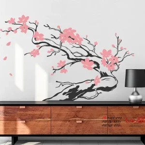 عکس برچسب دیواری شاخه ژاپنی با گل