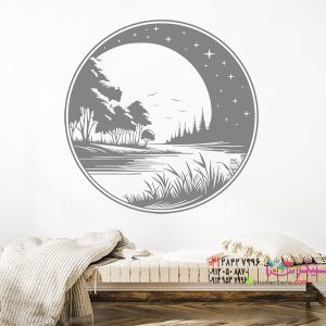 عکس برچسب دیواری شب مهتابی با ستاره