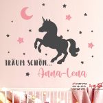 برچسب دیواری طرح اسب تک شاخ زیبا با نام دلخواه