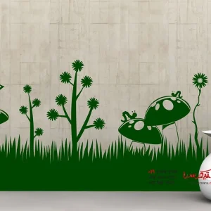 برچسب دیواری طرح علفزار گل با قارچ