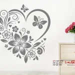برچسب دیواری طرح قلب با گل