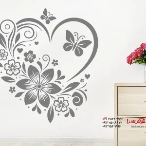 برچسب دیواری طرح قلب با گل