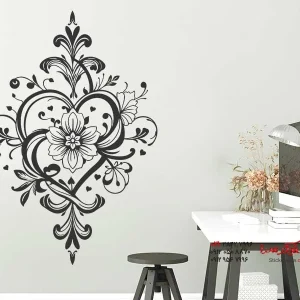 برچسب دیواری طرح قلب گلدار