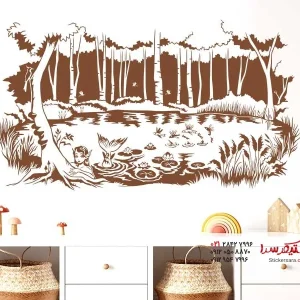 برچسب دیواری طرح نیلوفر آبی مسحور برکه