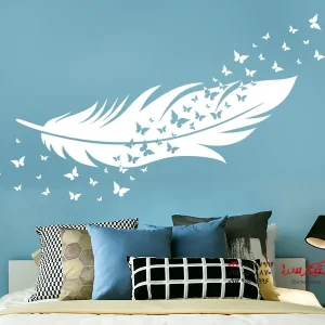 برچسب دیواری طرح پر با پروانه