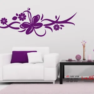 تصویر برچسب دیواری طرح پیچک گل با پروانه