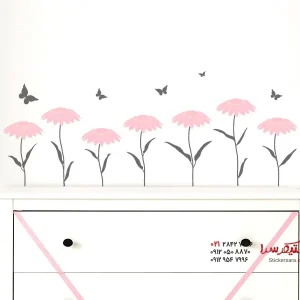 برچسب دیواری طرح گل و پروانه