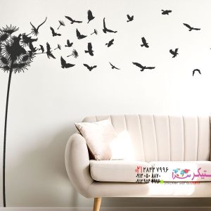 عکس برچسب دیواری قاصدک با پرندگان در حال پرواز