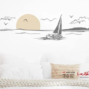 عکس برچسب دیواری قایق‌رانی با خورشید