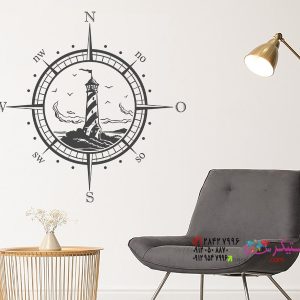 عکس برچسب دیواری قطب نما با فانوس دریایی