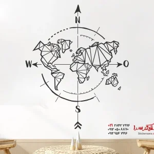 برچسب دیواری قطب نما با نقشه جهان