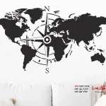 عکس برچسب دیواری قطب نما نقشه جهان