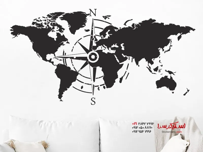 برچسب دیواری قطب نما نقشه جهان_عکس عکس برچسب دیواری قطب نما نقشه جهان