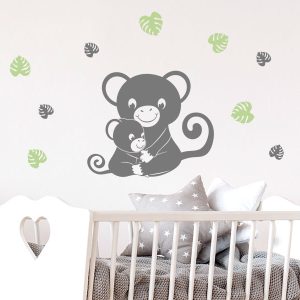 برچسب دیواری مادر میمون با نوزاد