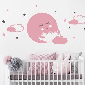 برچسب دیواری ماه شیرین با ابرها و ستاره‌ها