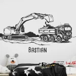برچسب دیواری محل ساخت و ساز بیل مکانیکی و کامیون