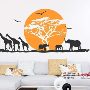 عکس برچسب دیواری منظره آفریقایی با تصویر خورشید