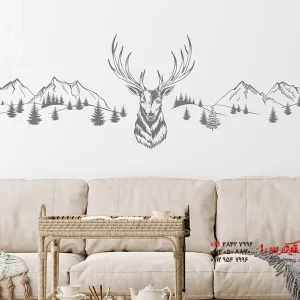 عکس برچسب دیواری منظره کوهستان با گوزن