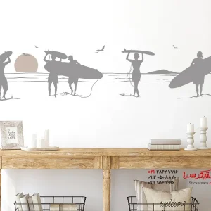 عکس برچسب دیواری موج سوار در ساحل