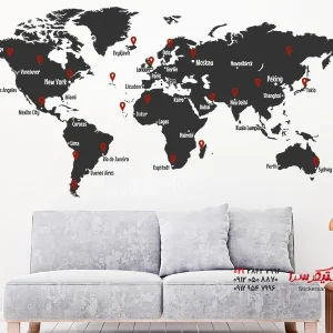 برچسب دیواری نقشه جهان با پین_عکس