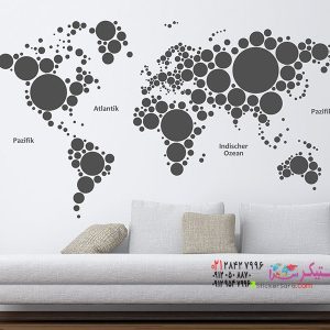 عکس برچسب دیواری نقشه جهان ساخته شده از دایره