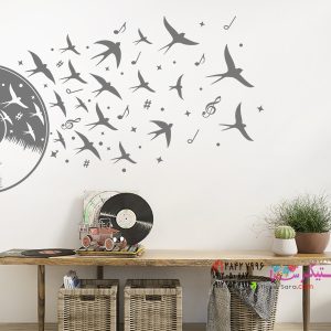 عکس برچسب دیواری کلید سه گانه با طرح پرندگان