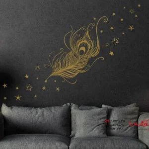 برچسب دیواری پر طاووس با طرح ستاره