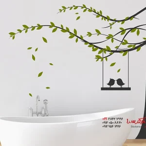 برچسب دیواری پرندگان عاشق روی شاخه خمیده
