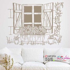 عکس برچسب دیواری پنجره رو به باغ