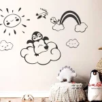 برچسب دیواری پنگوئن خوشحال روی ابرها