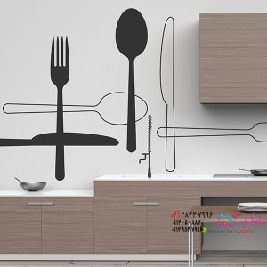 عکس برچسب دیواری چاقو چنگال قاشق